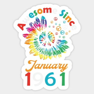 Funny Birthday Quote, Awesome Since January 1961, Retro Birthday Sticker